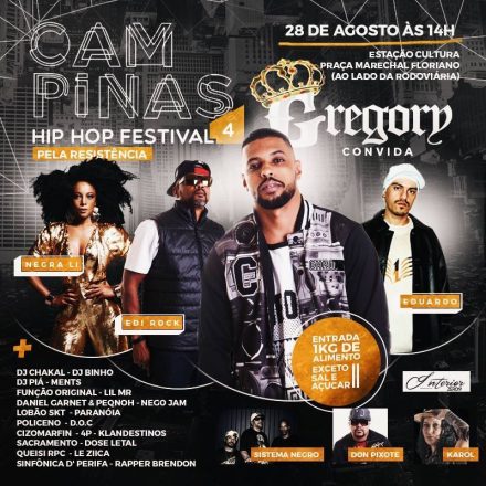 Edi Rock, Eduardo, Negra Li e Gregory são atrações confirmadas no Campinas Hip Hop Festival