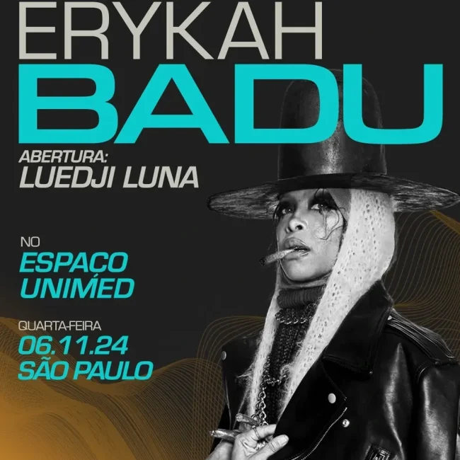 Erykah Badu, rainha do neo-soul, confirma apresentação única em São Paulo no dia 6 de novembro, no Espaço Unimed